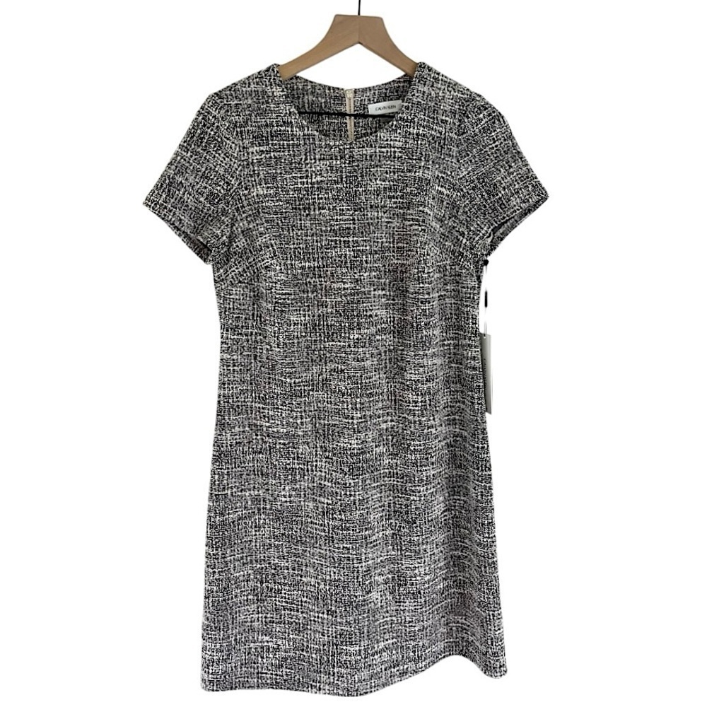 NWT Calvin Klein Women’s Tweed Shift Short Sleeve Dress‎ Grey Multicolor Size 10